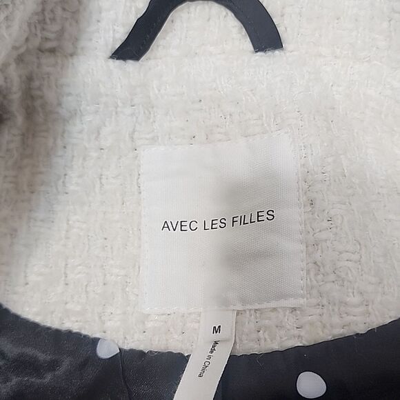 Avec Les Filles Black and White Blazer Tweed Double Breasted Tipped Jacket. M - Picture 12 of 16
